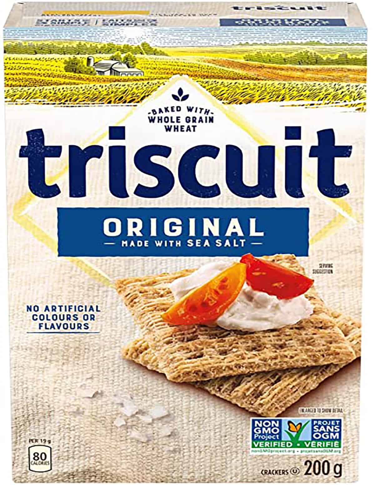 A box of triscuit crackers as an example of a healthy packaged snack. 