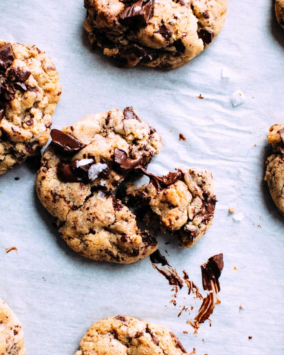 Close up of chocolate chip cookies. 
