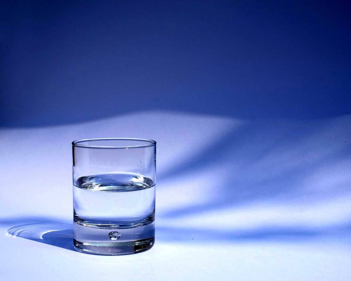 Image of water in a clear water glass representing water retention as resulting in weight gain during period.