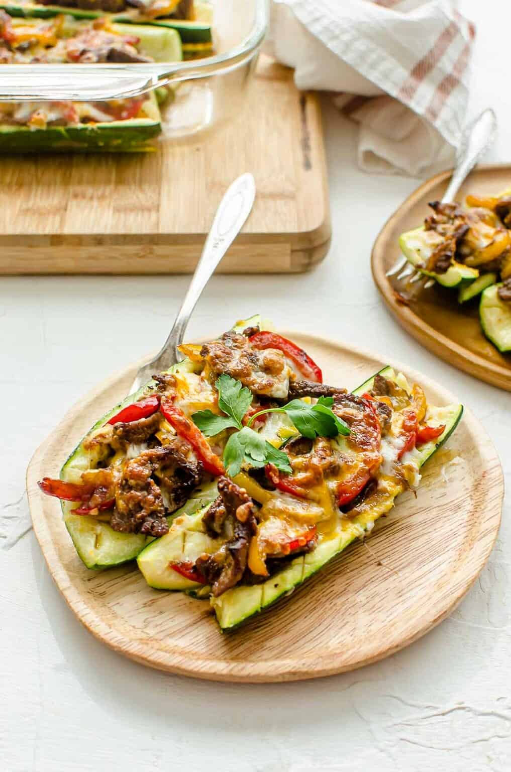 Keto Zucchini Boats with Philly Cheesesteak Stuffing ...