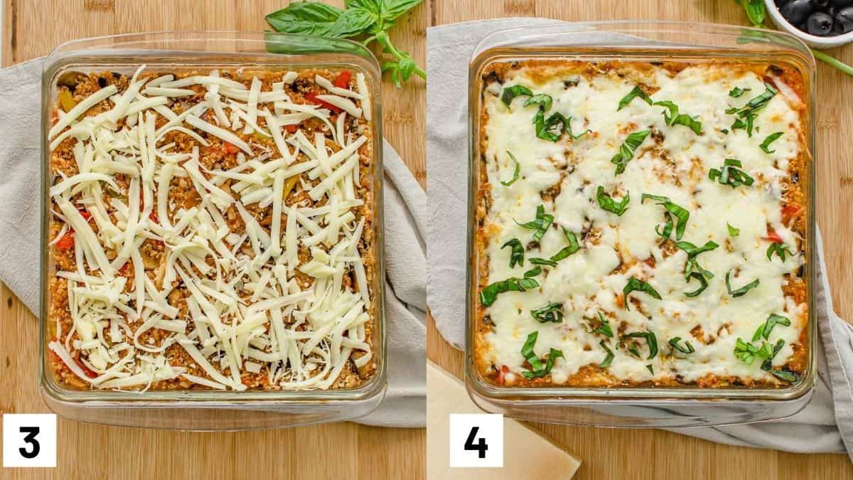 Two side by side images of recipe before and after baking. 