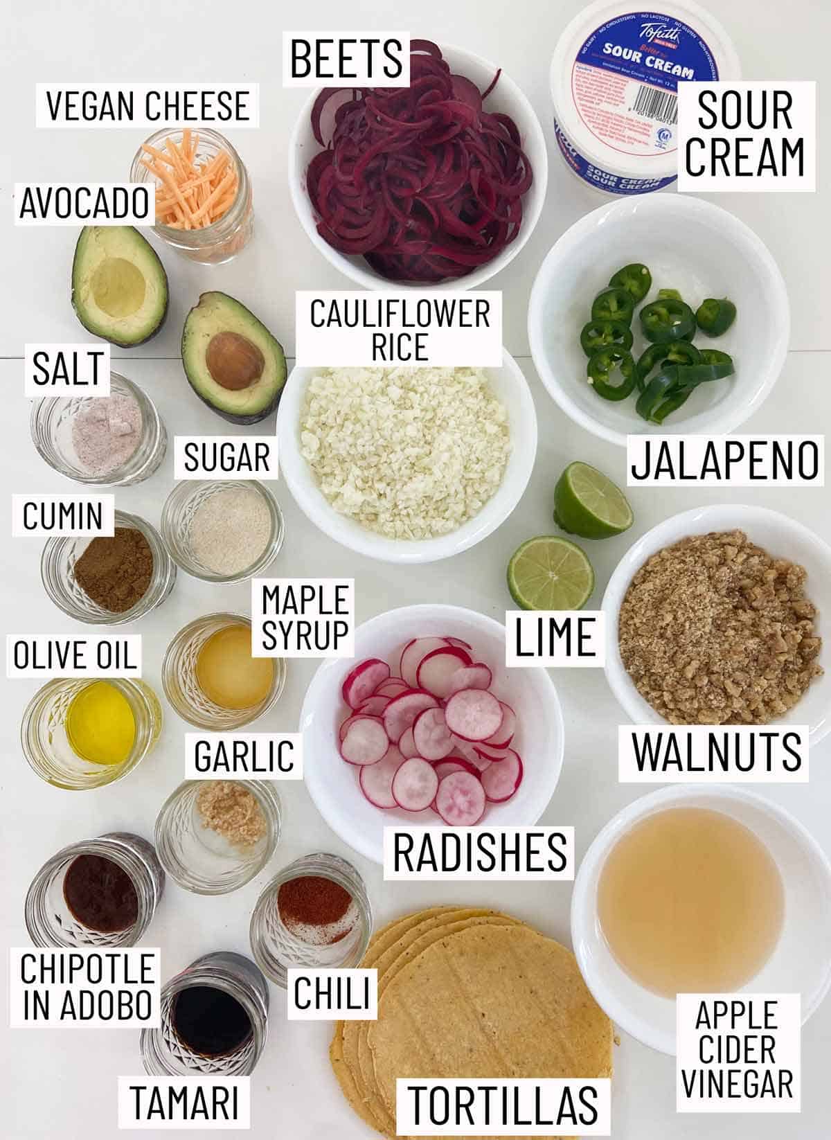 Ingredients needed to make Walnut Tacos.