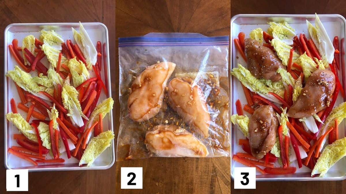 Three side by side images showing how to prepare recipe. 