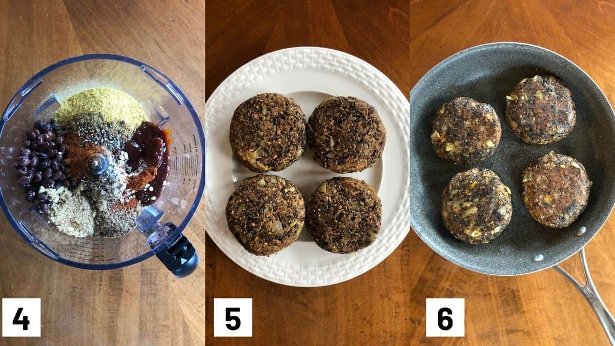Three size by side images showing how to prepare the patties.