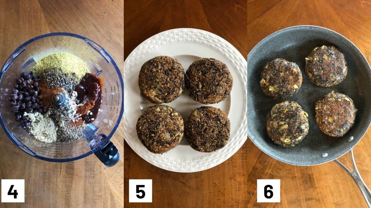 Three size by side images showing how to prepare the patties. 