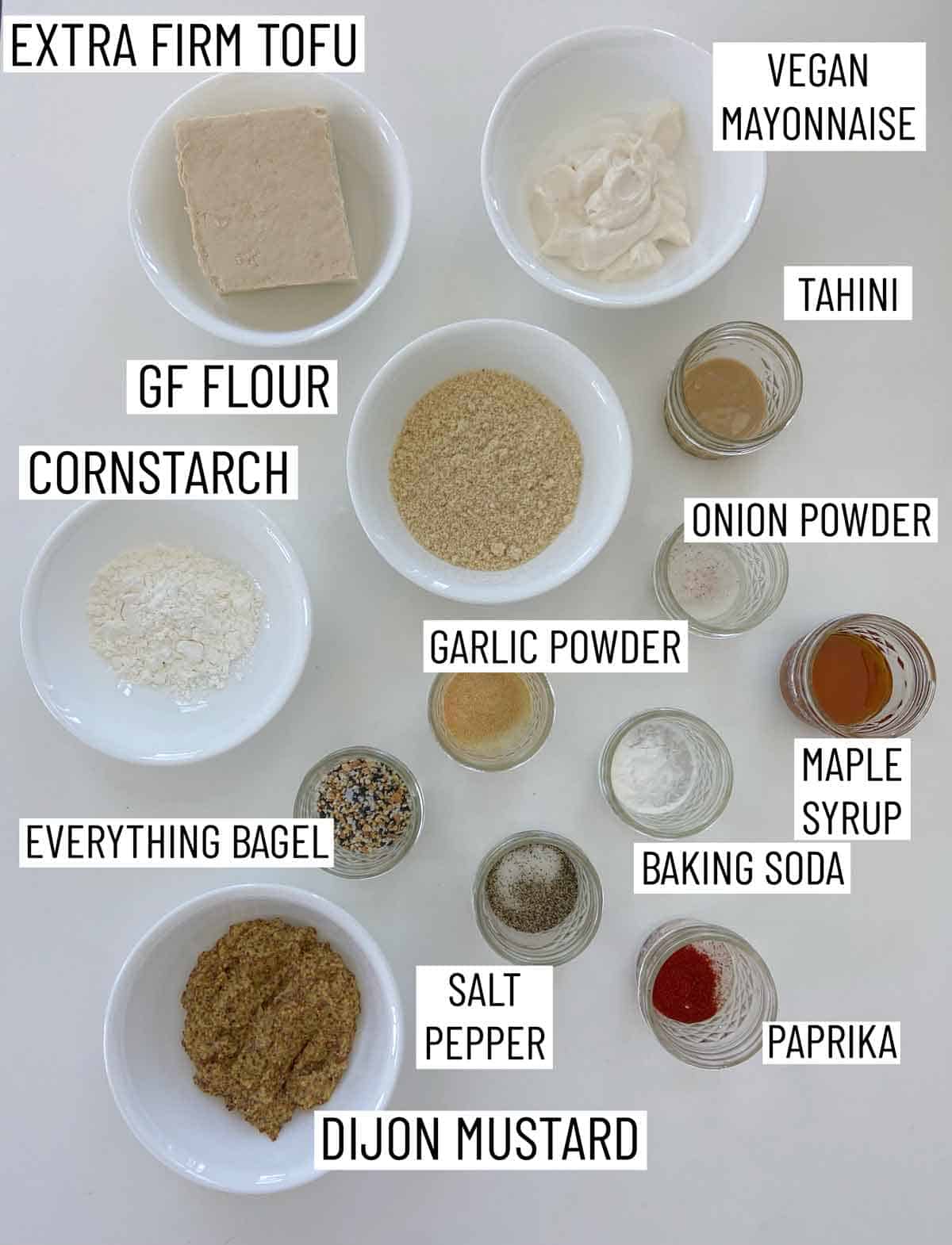 Ingredients needed to make Baked Tofu Nuggets.