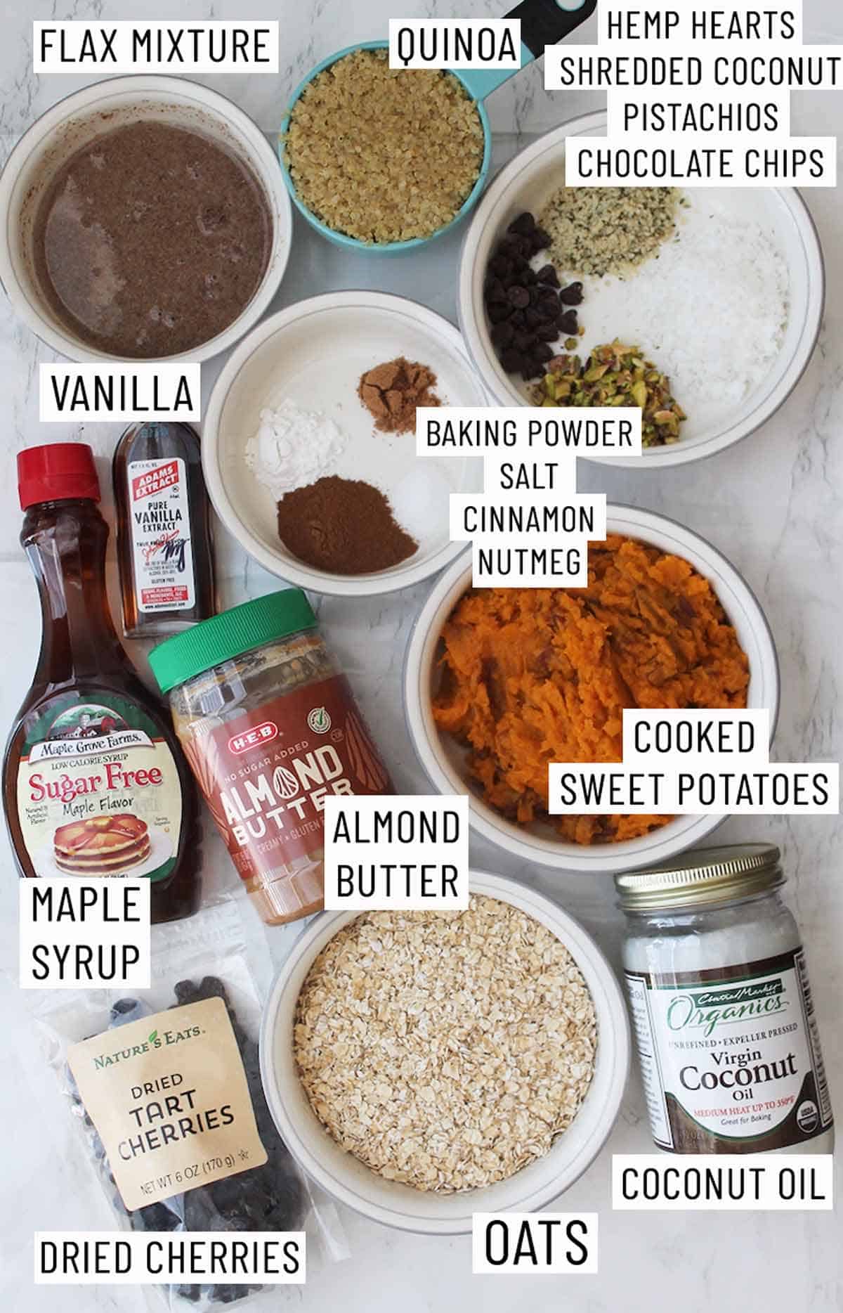 Ingredients needed to make sweet potato breakfast bar.