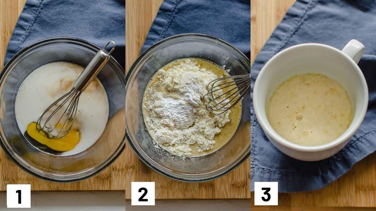 Three side by side images showing how to prepare recipe. 