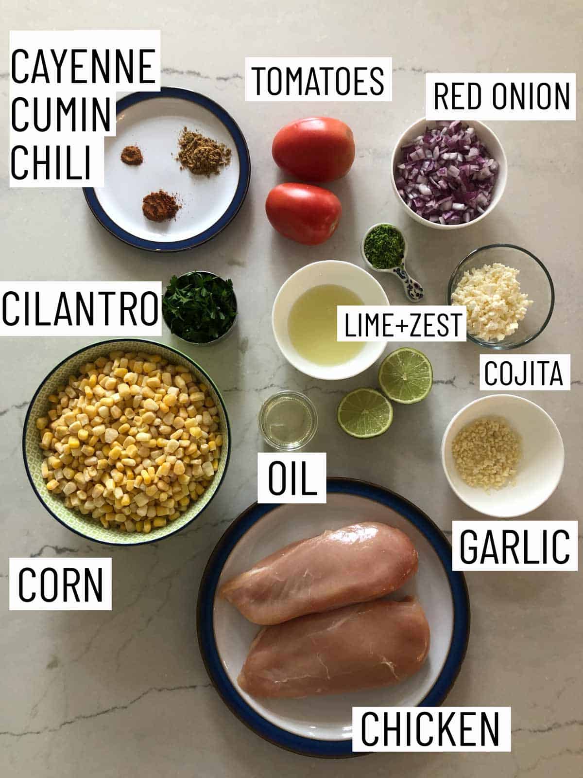 Ingredients needed to make Mexican chicken skillet.