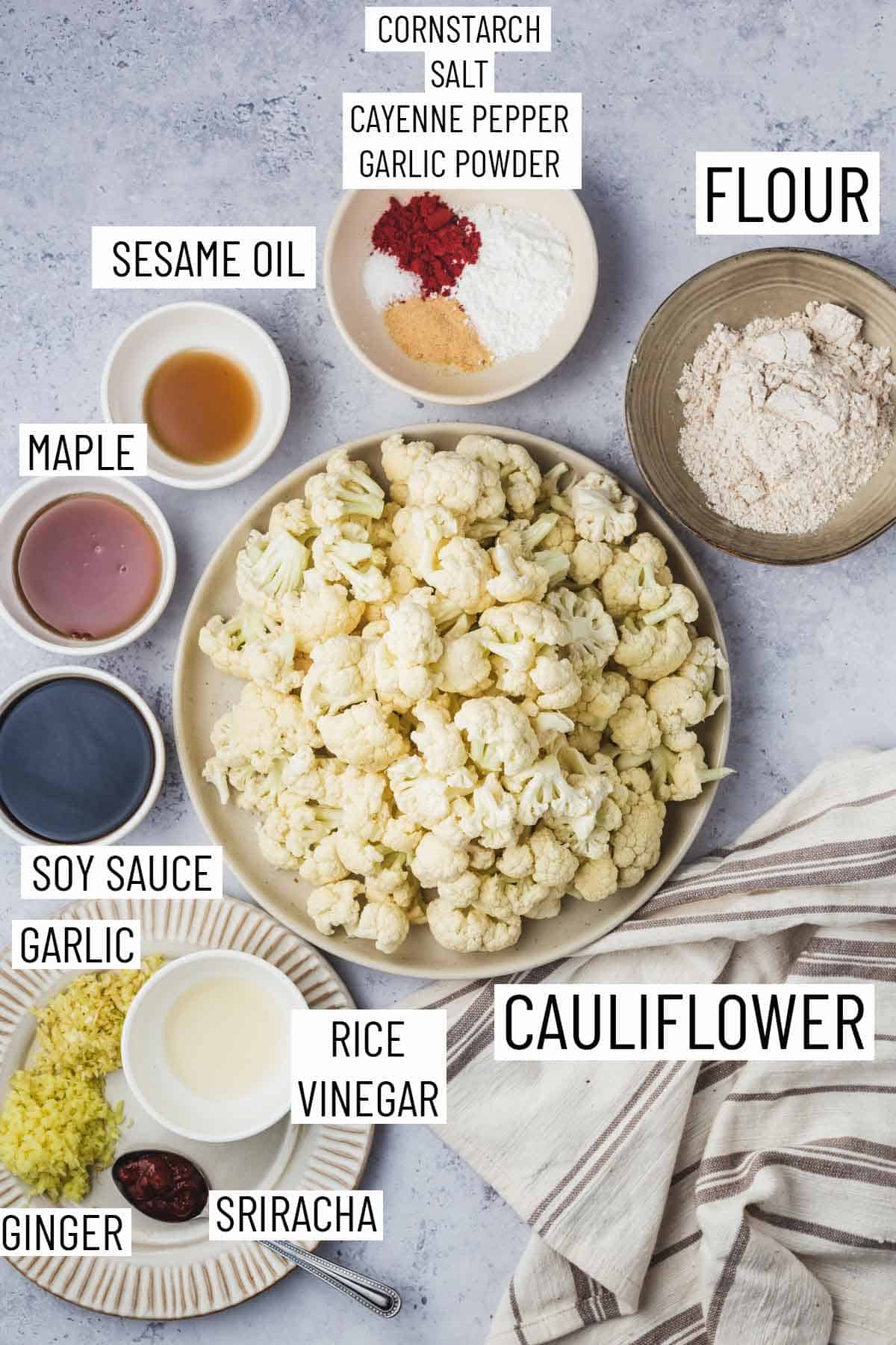 Ingredients needed to make vegan cauliflower wings.