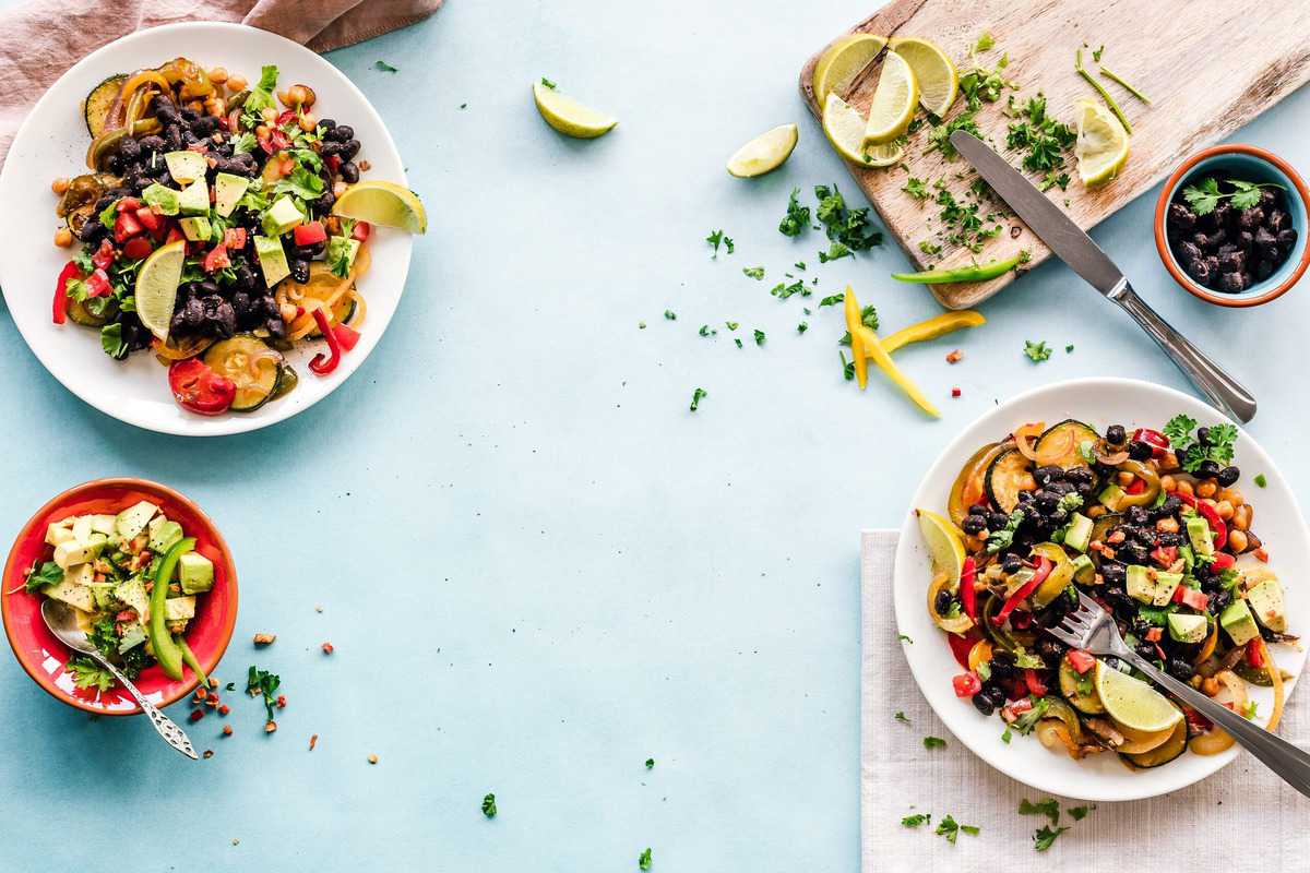 A variety of healthy bowls of food. 