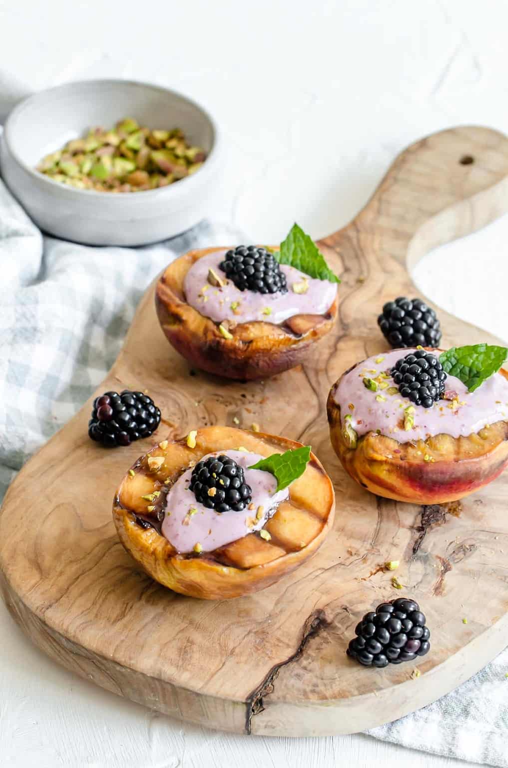 Grilled Peaches with Blackberry Coconut Cream (Vegan)