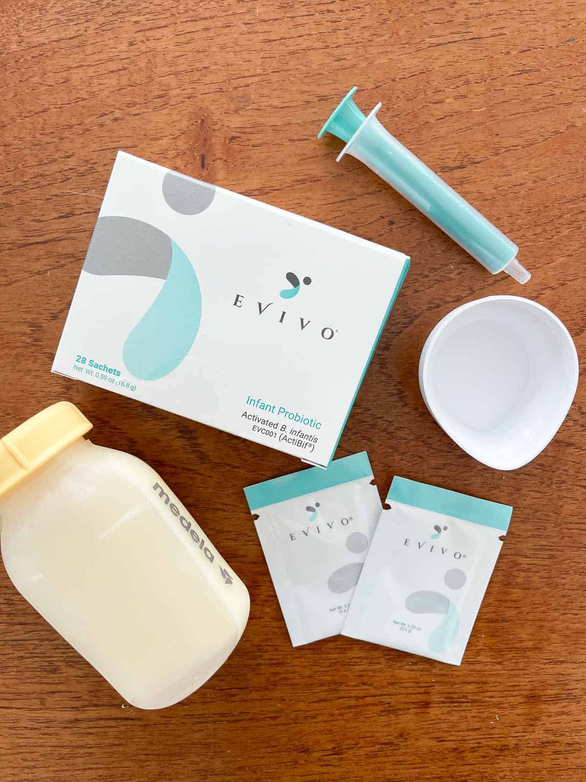 Flat lay image of several Evivo products to support how to build a baby's immune system.