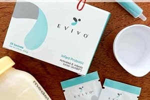 Pinterest graphic of a package of evivo with the text overlay "do gut microbiome help build a baby's immune system?"