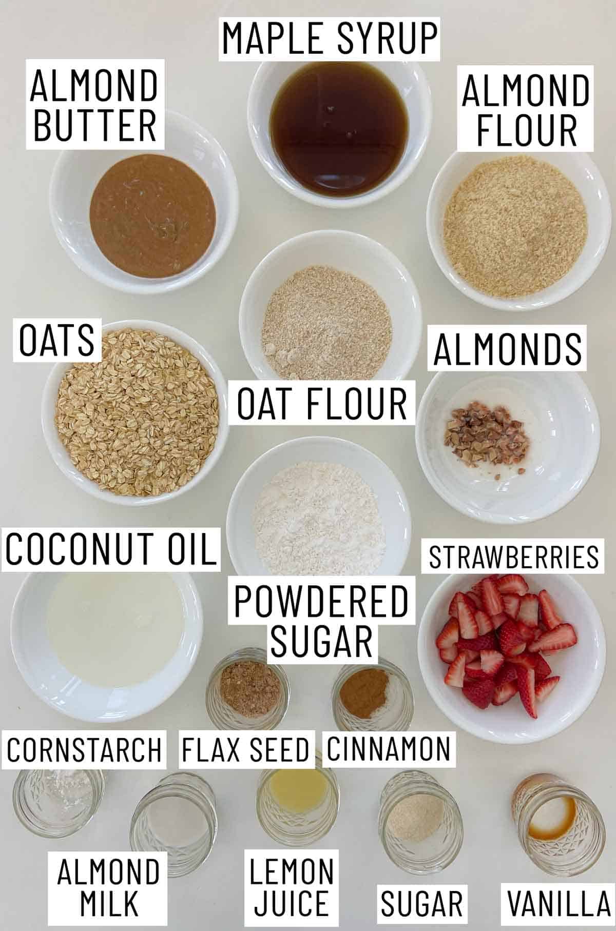 Ingredients needed to make oatmeal breakfast bars.