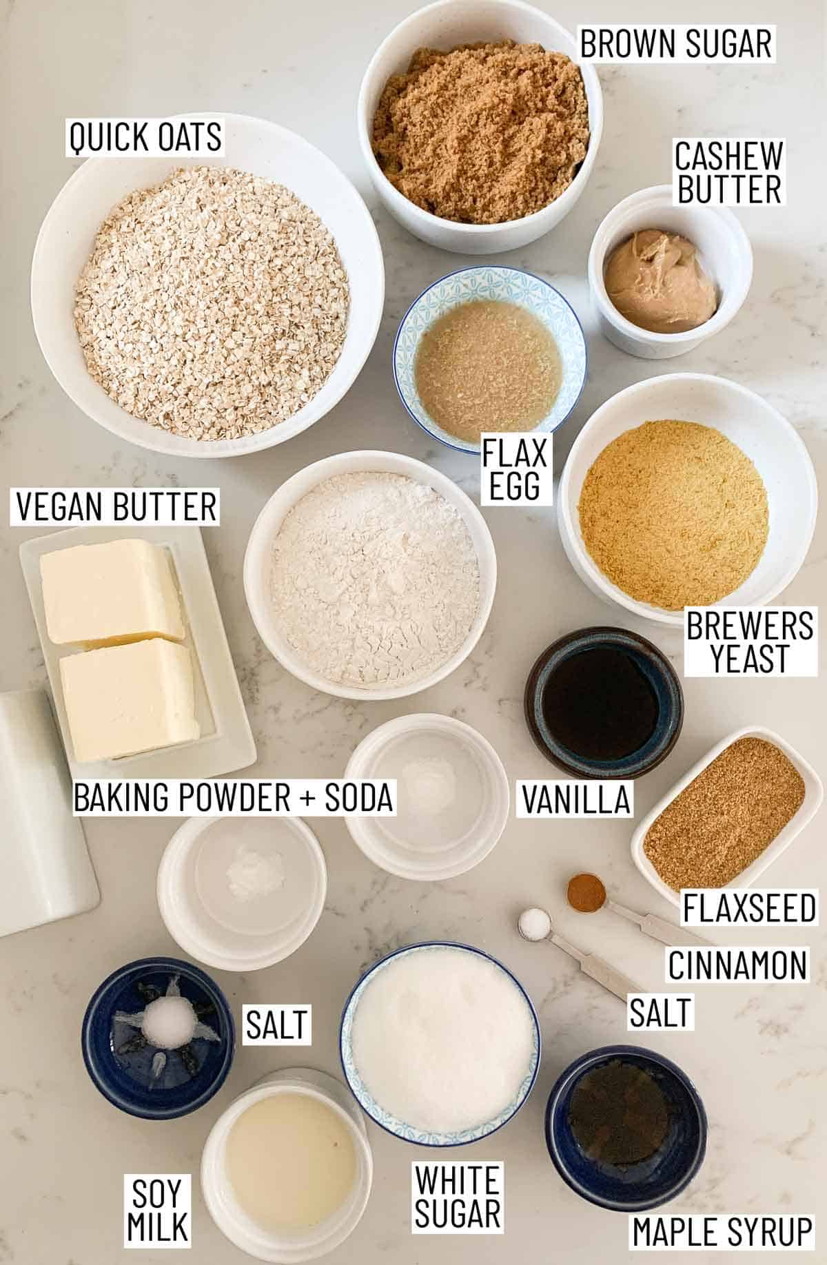 Ingredients needed to make toffee cookies.