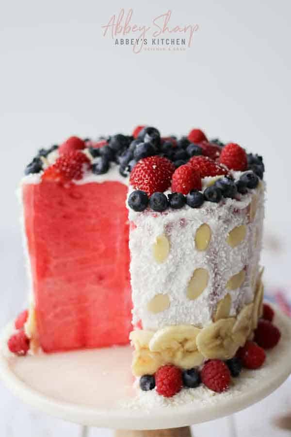 Red, White and Blue Vegan Watermelon Cake 4th of July Dessert