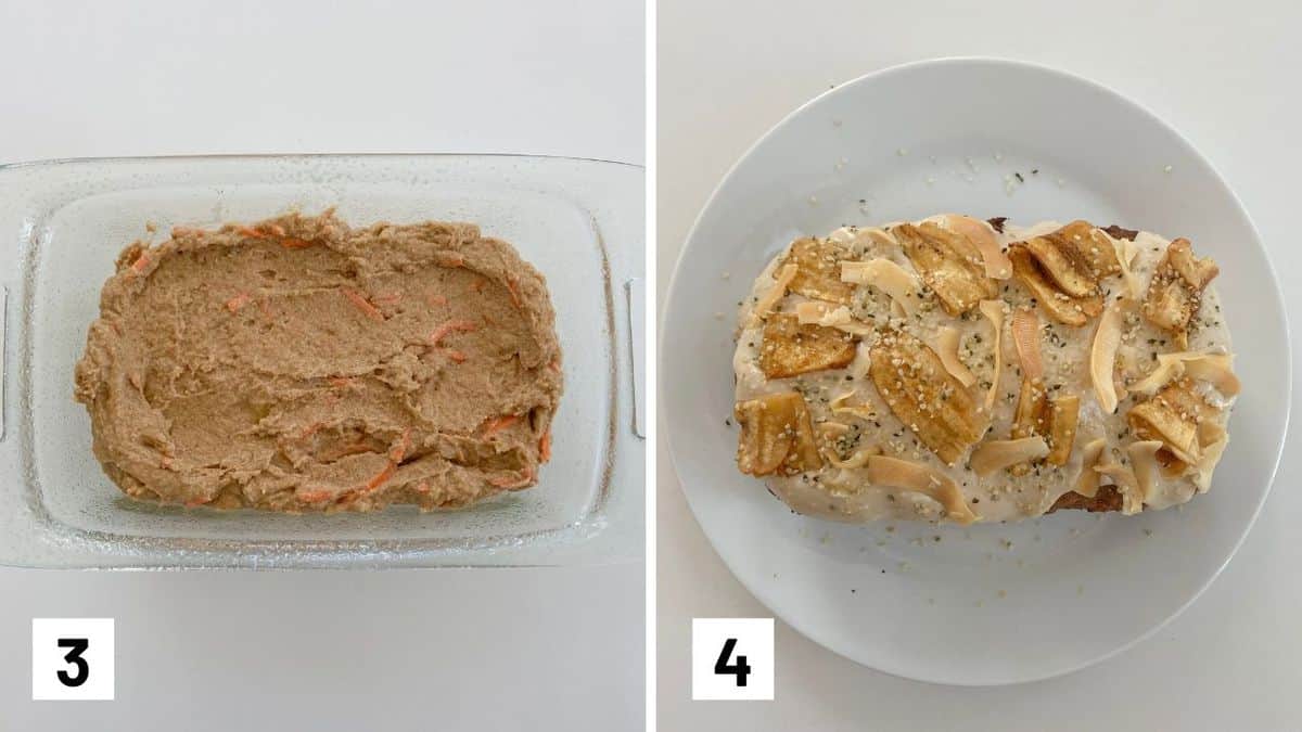 Set of two photos showing the before and after of the cake being baked.