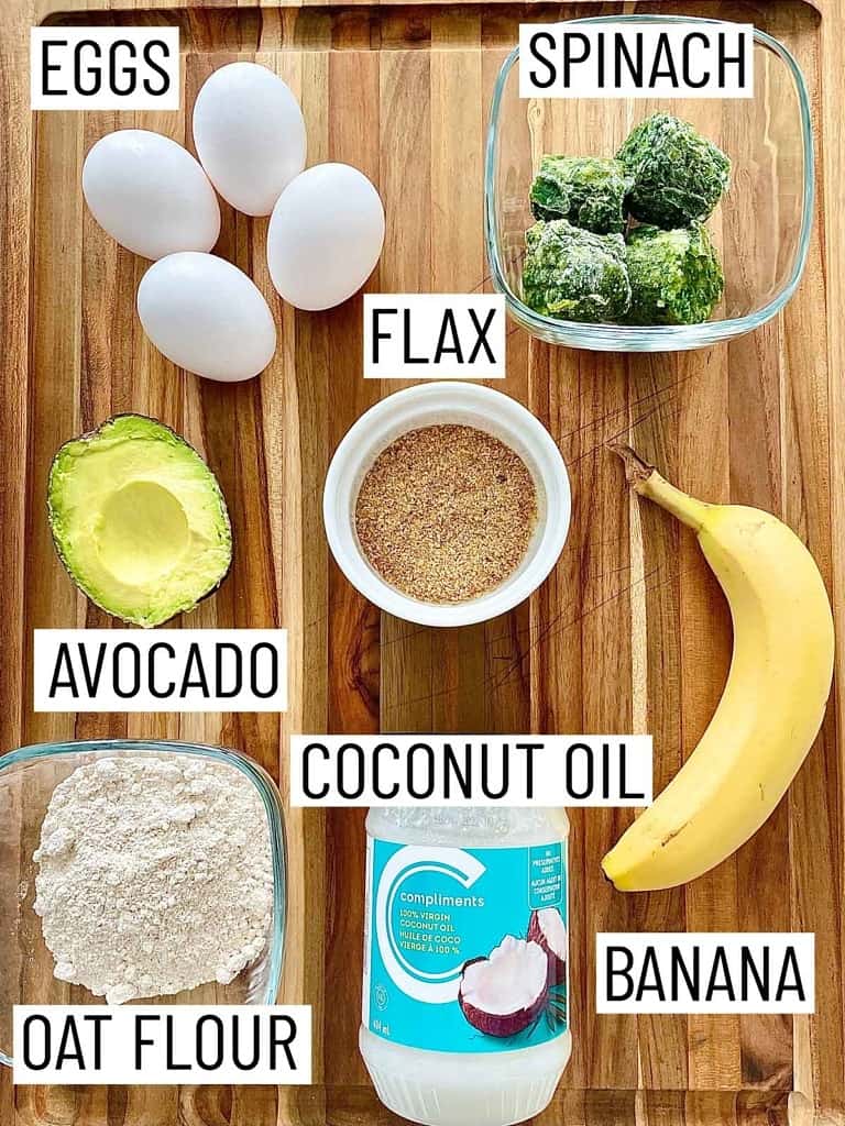 Ingredients needed to make green pancakes.