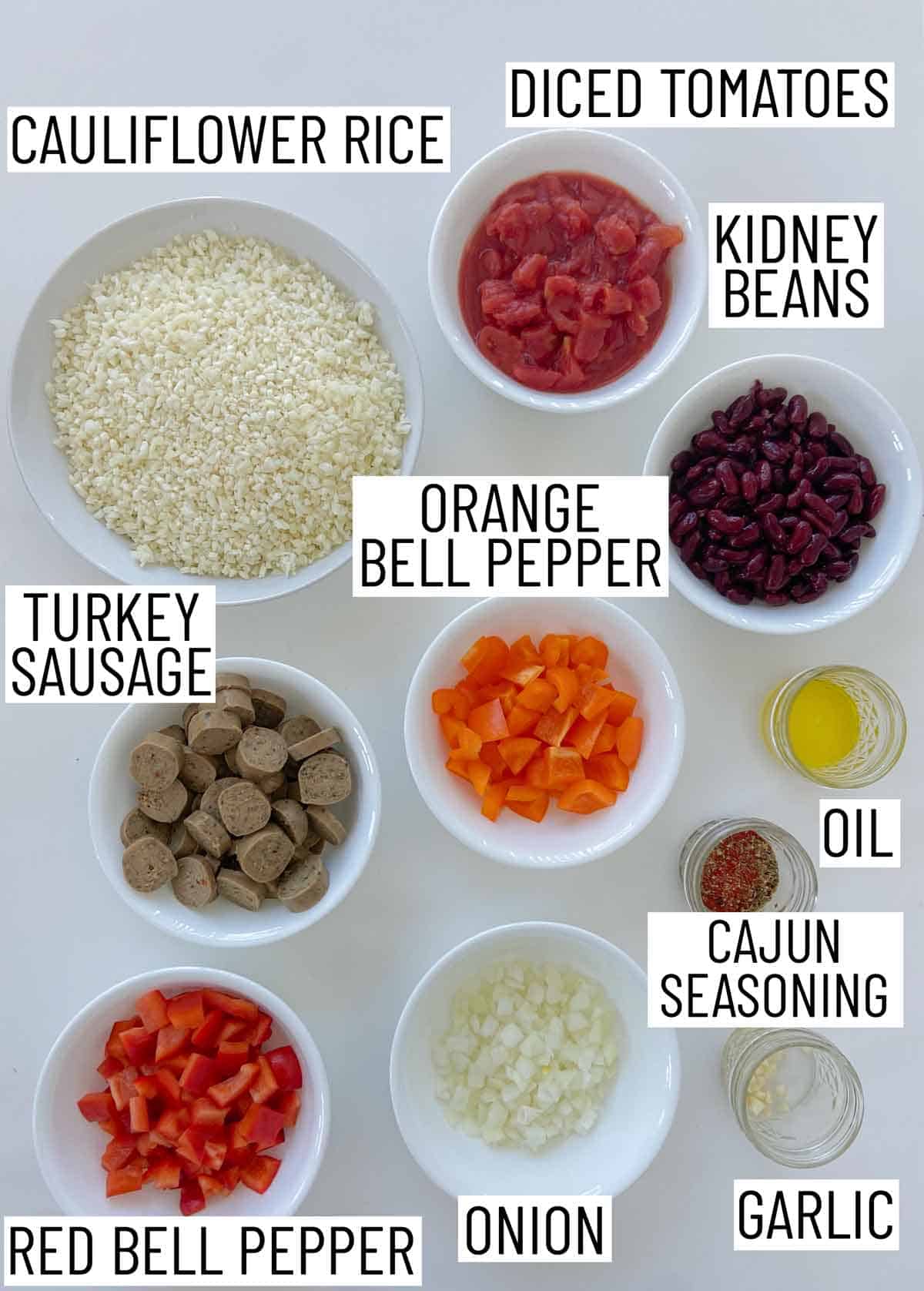 Ingredients needed to make a sausage casserole.