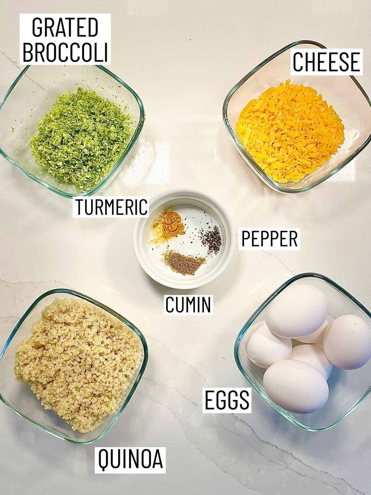 Ingredients needed to make mini egg muffins.