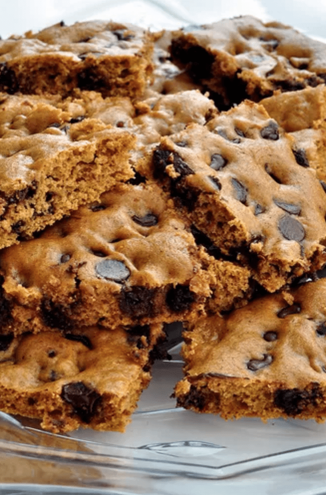 Close up of chocolate chip brownies.