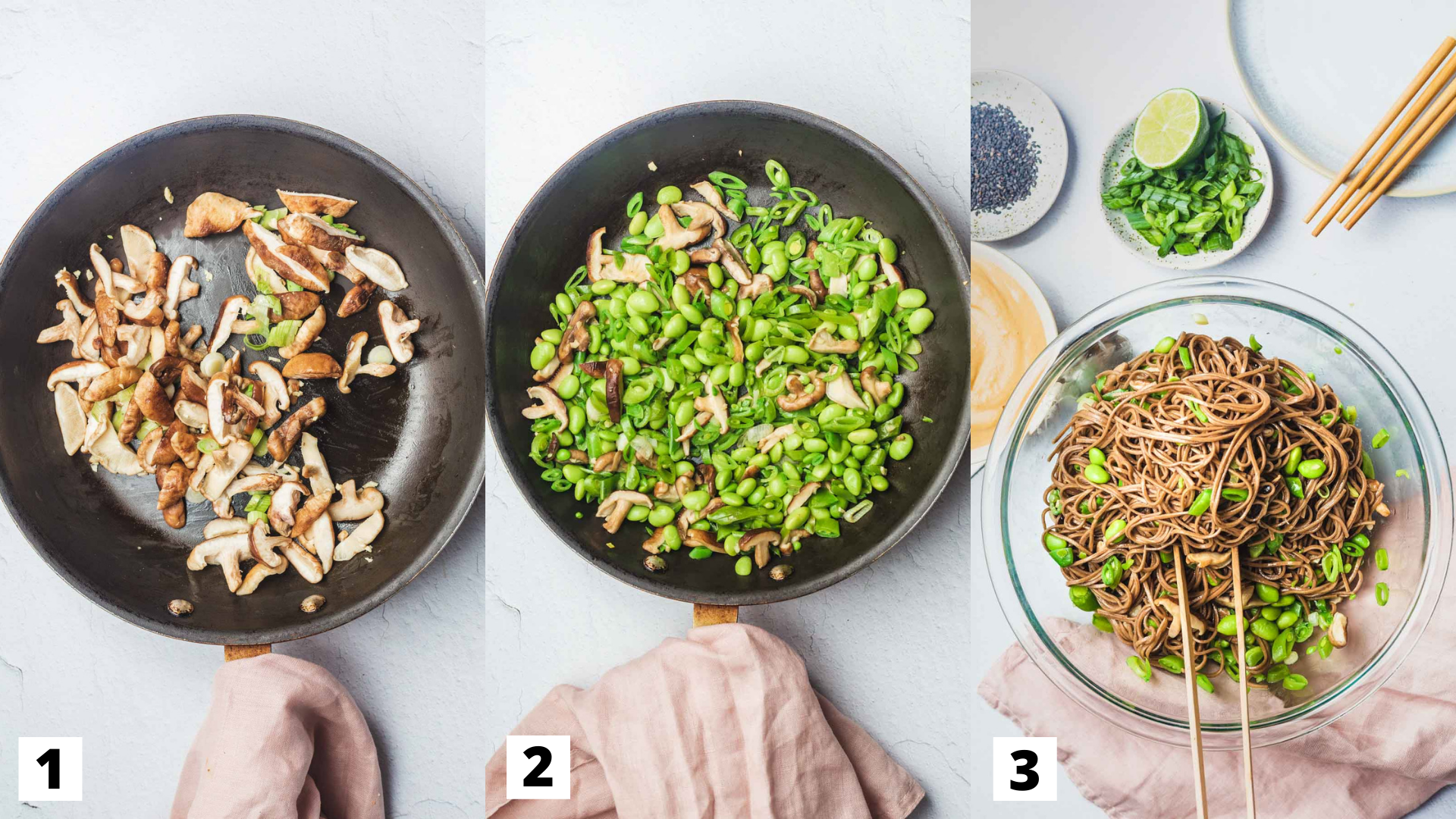 Birds eye view of 3 steps on how to make the recipe.