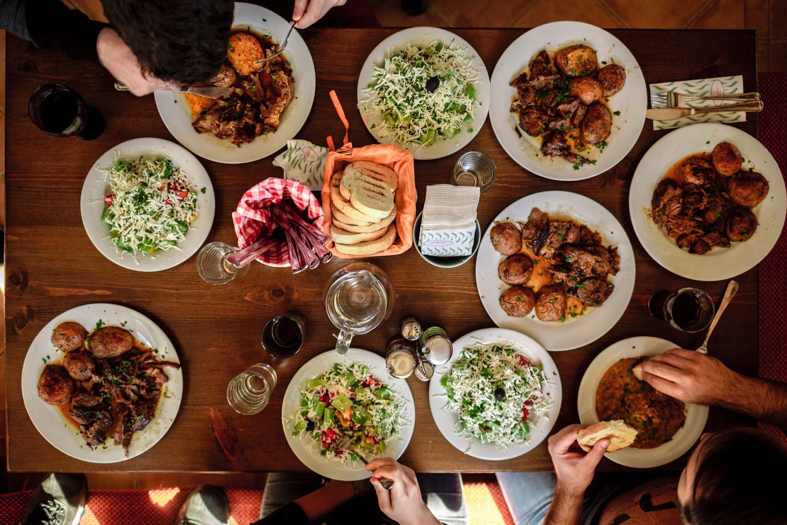 Birds eye view of a dinner table.