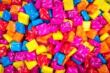 Close up of candy in colourful wrapping.