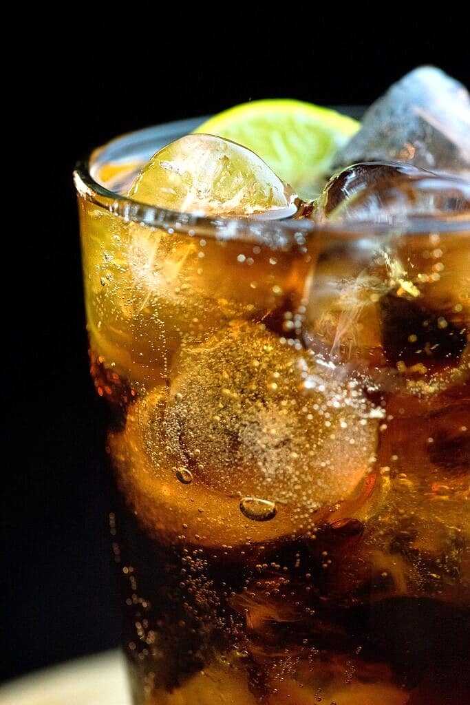 Upclose photo of soda in a clear glass