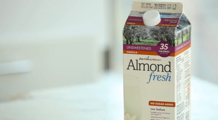 close up of a carton of almond milk