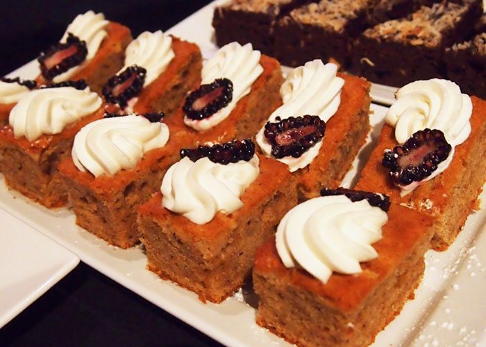 A plate of cake squares.