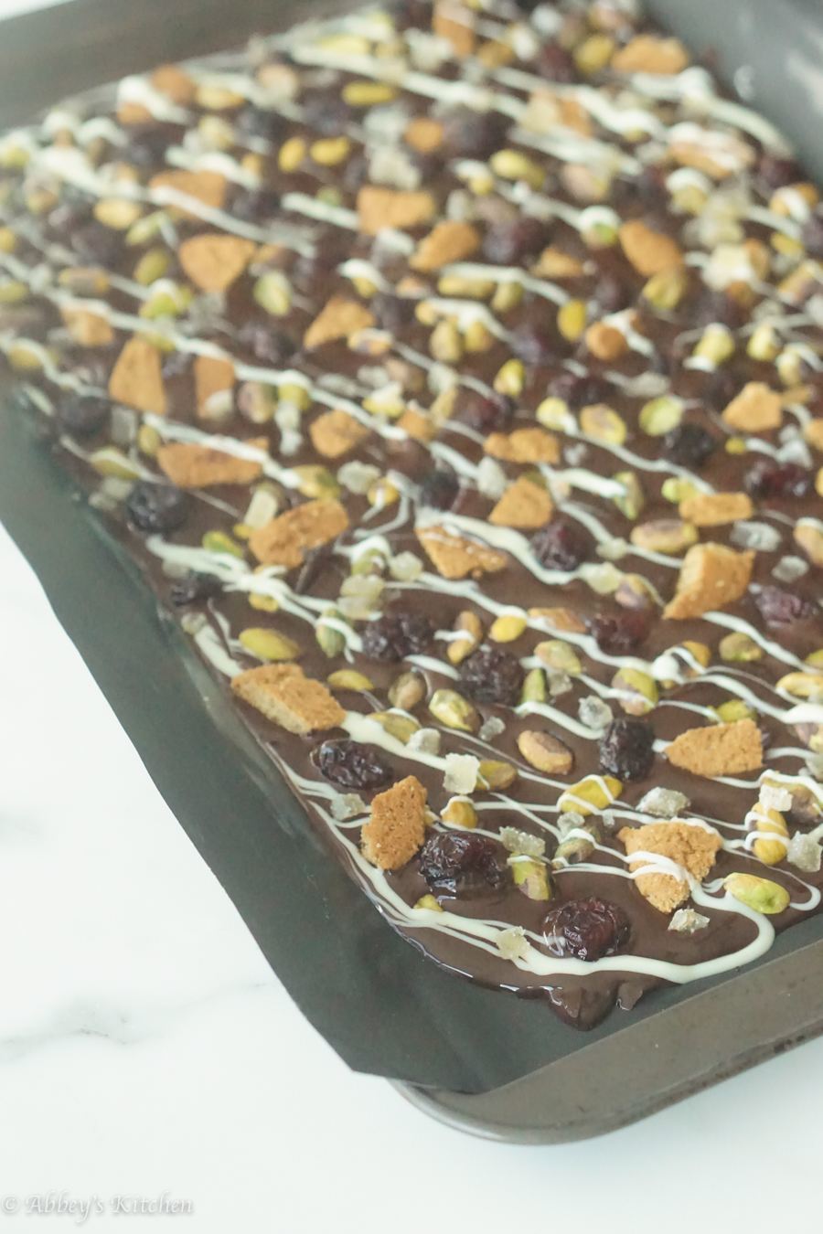 A sheet of chocolate bark before it sets.