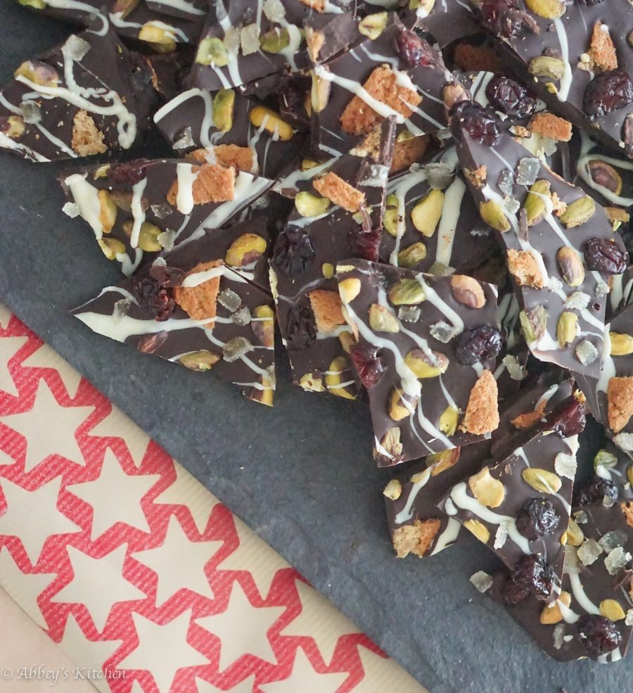 A serving of dark chocolate bark.