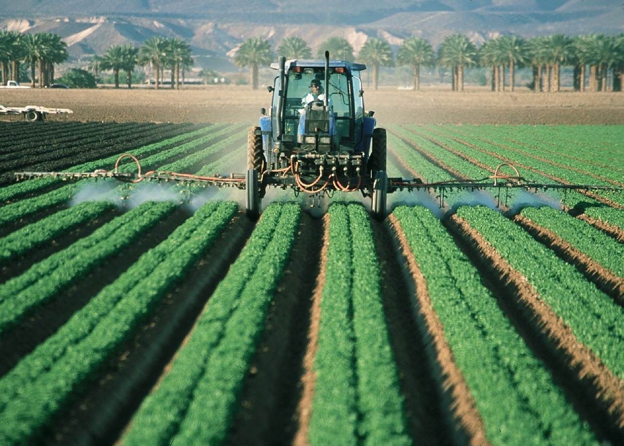 A tractor in a field.