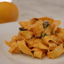 A plate of pumpkin chipotle pasta.