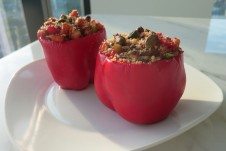 Two Moroccan beef and couscous stuffed bell peppers.