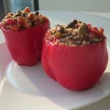 Two Moroccan beef and couscous stuffed bell peppers.