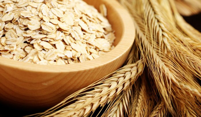 Bowl of oats and wheat grains.