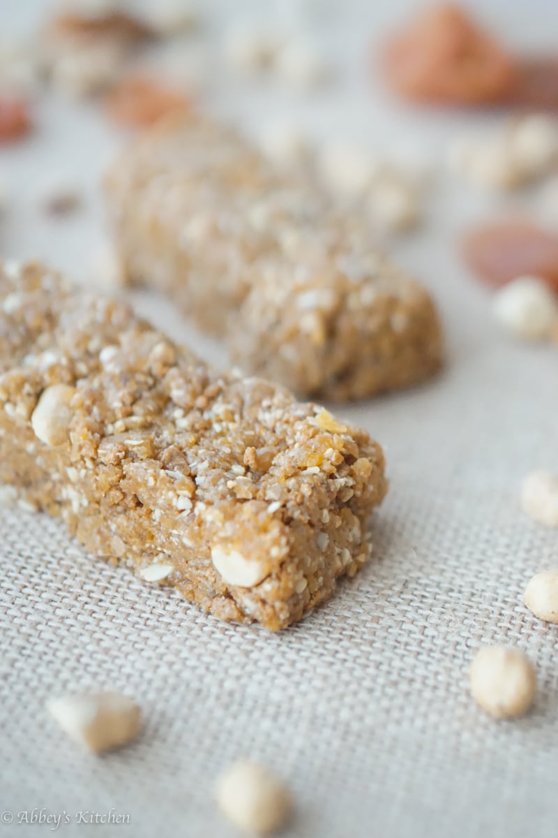 A close up of a homemade granola bar.