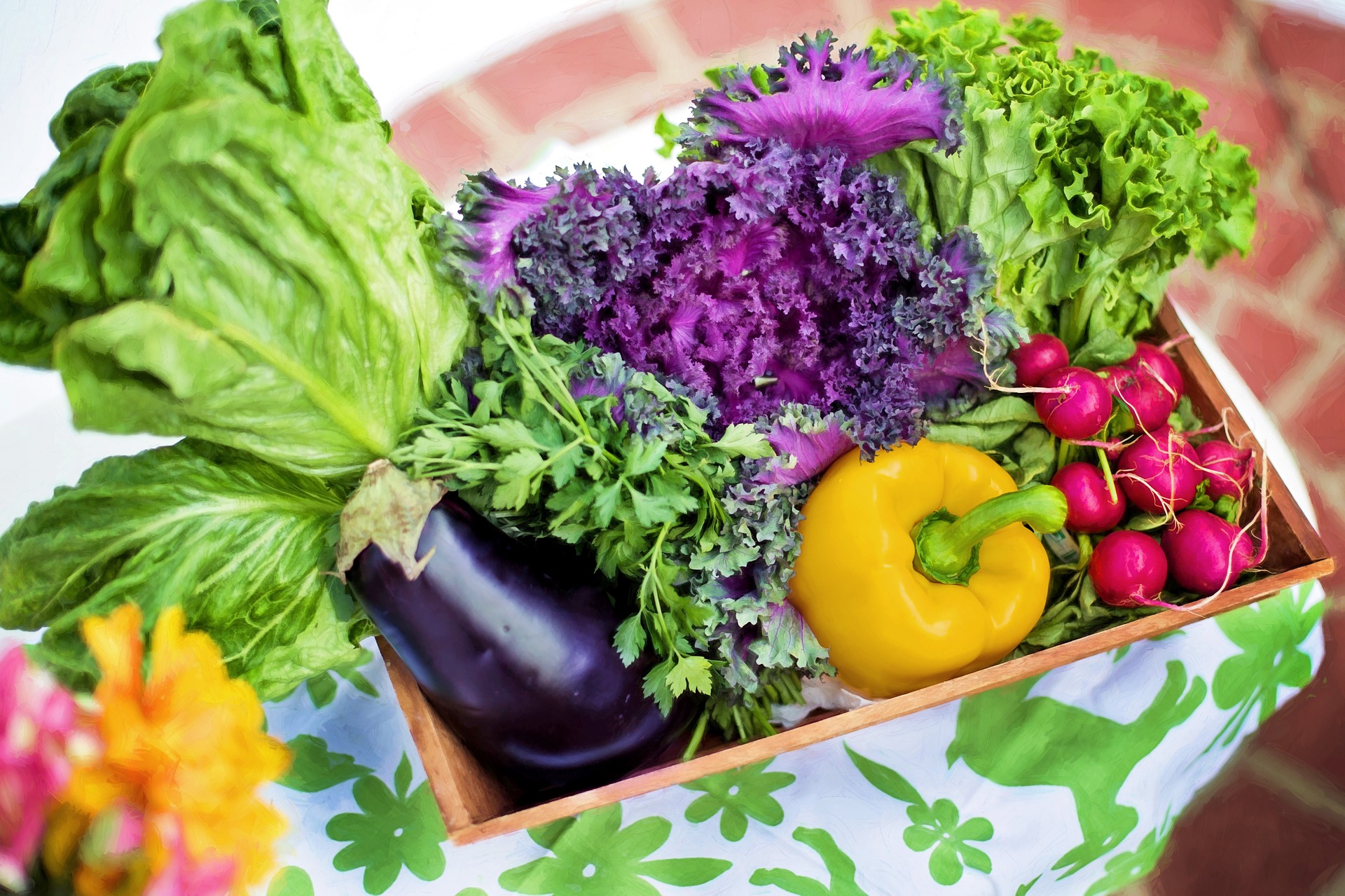 A box filled with vegetables.